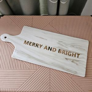 Avon Serving Board Merry & Bright Gold White Gray Marble Holiday Christmas Chic
